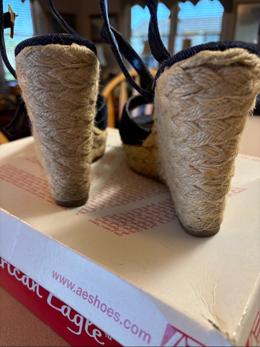 American Eagle Outfitters Dark Blue Denim Espadrille Wedge Sandals - Picture 2 of 7